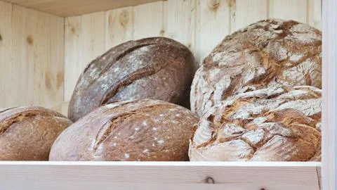 Breads on the shelf in the bakery Stock-Fotos