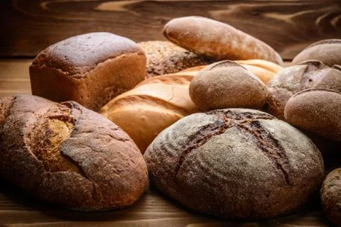 Breads on the wooden Stock Photos