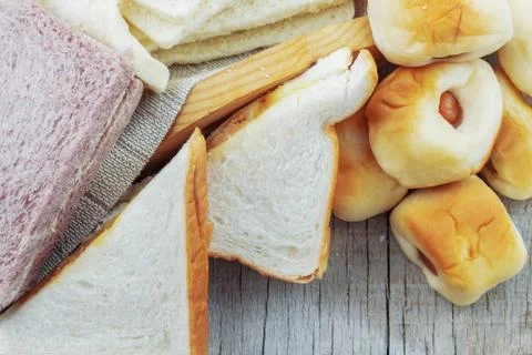 Breads on wooden. Stock Photos