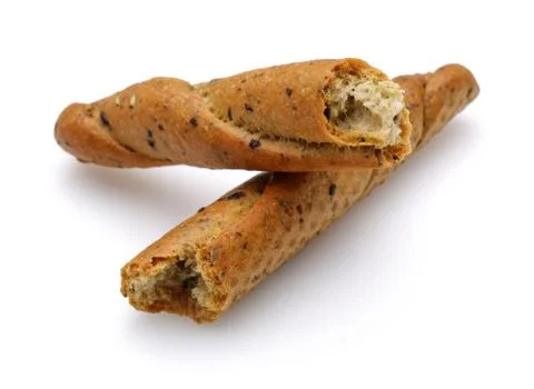 Breadsticks or grissini on white background Stock Photos