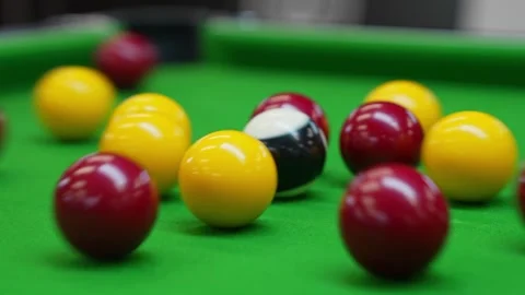 The break of blackball Pool balls on a green pool table Stock Footage 297810119