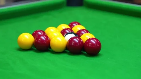 The break of blackball Pool balls on a green pool table Stock Footage 297810282