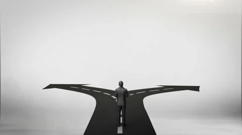 Break the concrete wall. Businessman choose separate ways.gray background. Stock Footage
