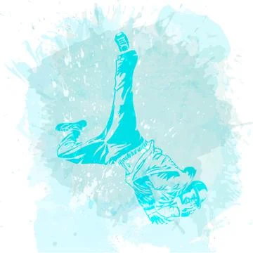 Break dance dancer on handcrafted splashes background, modern trend background Stock Illustration