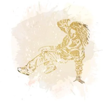 Break dance dancer on handcrafted splashes background, modern trend backgroun Stock Illustration