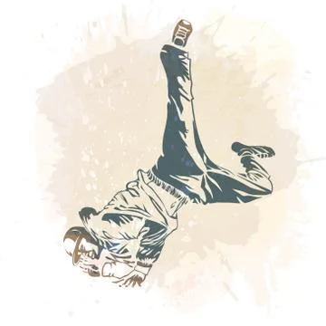 Break dance dancer on handcrafted splashes background, modern trend backgroun Stock Illustration
