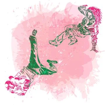 Break dance dancer on handcrafted splashes background, modern trend backgroun Stock Illustration
