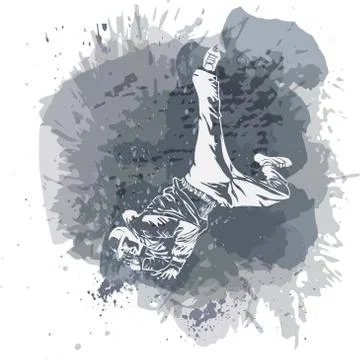 Break dance dancer on handcrafted splashes background, modern trend backgroun Stock Illustration