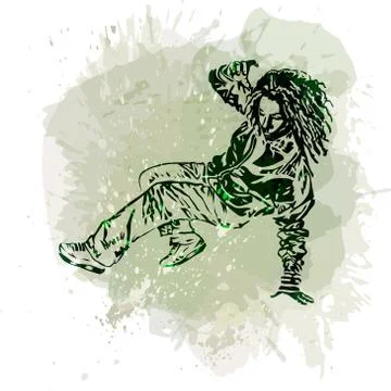 Break dance dancer on handcrafted splashes background, modern trend backgroun Stock Illustration