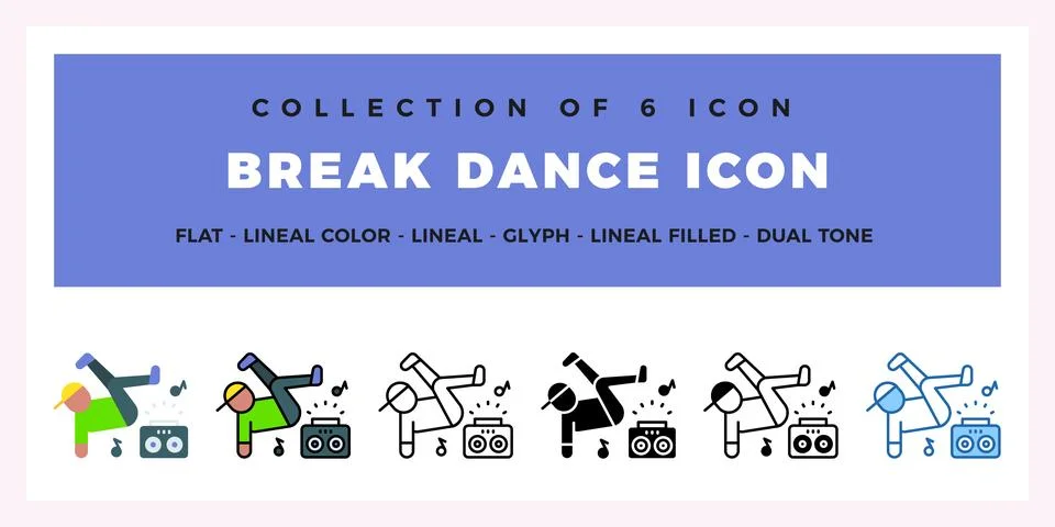 Break Dance Icon Collection. 6 Stylish Dance Icons Stock Illustration