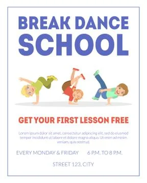 Break Dance School Banner Template, Get Your First Lesson Free, Element Can Be Stock Illustration