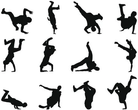 Break-dance silhouette set 스톡 일러스트