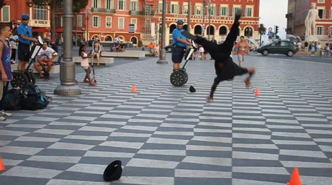 Break dancer in city square slowmotion clip 2 Stock Footage 45910577