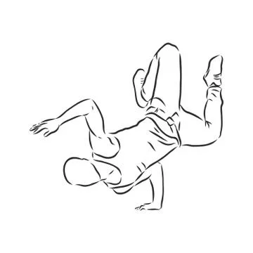 Break dancer-continuous line drawing. break dance, dancer, vector sketch illu Stock Illustration