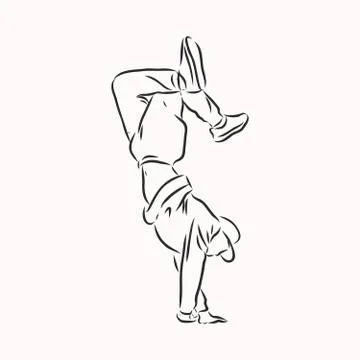 Break dancer-continuous line drawing. break dance, dancer, vector sketch illu Stock Illustration