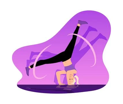 Break dancer handstands dynamic pose action, vector girl teenager street dancer Illustrazione stock