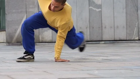 Break Dancer Powerfully Spinning On The Floor Stock Footage 87709574