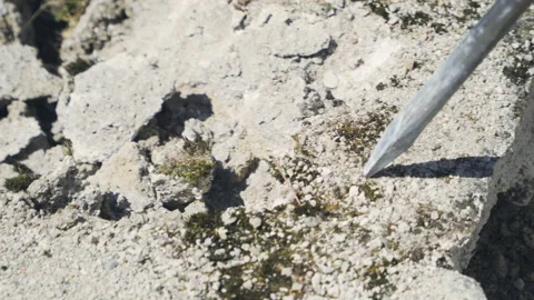 Break up, drill concrete with jackhammer, close up shot. Stock Footage 133613150