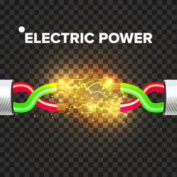 Break Electric Cable . Electric Arc Power. Electricity Energy. 3D Realistic Ilustración de archivo