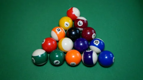 Break the pyramid in billiards. Stock Footage 166467129