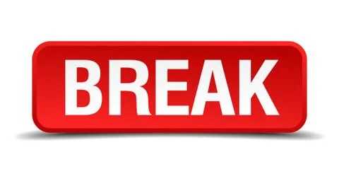 Break red three-dimensional square button isolated on white background Illustrazione stock