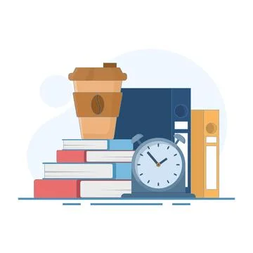 Break Time, Clock and Coffee Cup Concept. It's time to take a break. Stock Illustration