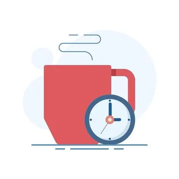 Break Time, Clock and Coffee Cup Concept. It's time to take a break. Stock Illustration