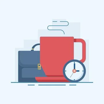 Break Time, Clock and Coffee Cup Concept. It's time to take a break. Stock Illustration