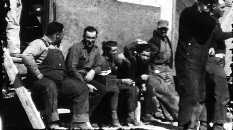 Break Time Men Rest Worker Construction 1940s Vintage Film Retro Home Movie 8469 Stock Footage