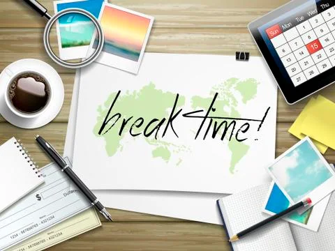 Break time written on paper Stock Illustration