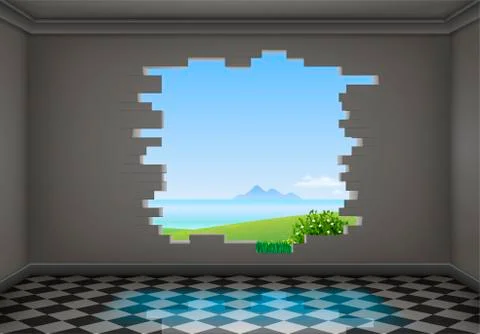 Break in the wall of the room Stock Illustration