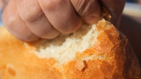 Break white wheat bread. Stock Footage 237955139