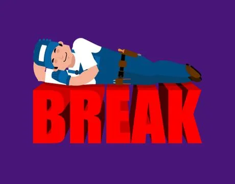 Break in working time. Plumber sleeping. Fitter asleep. Job Time out.  Vector Illustrazione stock