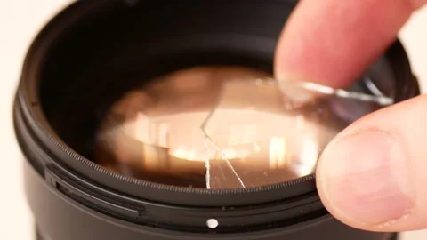 Breakage of the lens, a broken camera lens close-up.Repair and maintenance of ph Stock Footage 167592685