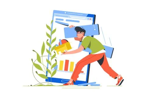 Breakage in wireless device and programmer character Stock-Illustration