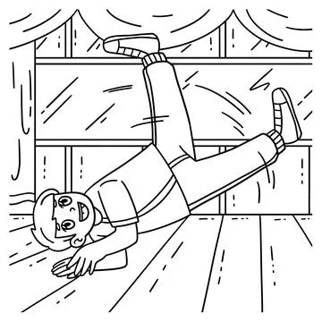 Breakdance B Boy Performing a Windmill Coloring Stock Illustration