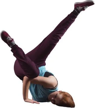 Breakdance handstand is being shown in vector flat design, with teenage boy on Stock Photos