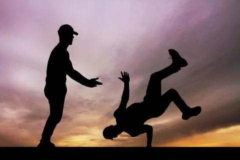 Breakdance performer at sunset Illustrazione stock