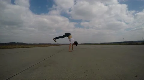 Breakdancer on the air track 스톡 동영상 48673611