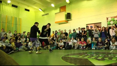 Breakdancer in black clothes, 2x2 battle Stock Footage 993208