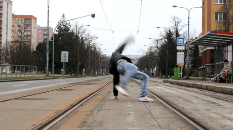 Breakdancer in the city Stock Footage 34609358