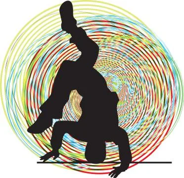  Breakdancer dancing on hand stand silhouette Stock Illustration