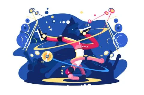 Breakdancer dancing on stage flat poster Illustrazione stock