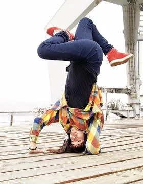 Breakdancer doing a handstand Stock Photos