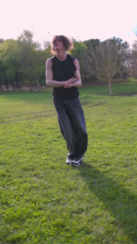 Breakdancer performing handstand and other moves in park Stock Footage 316958159