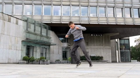 Breakdancer Spinning On One Hand Stock Footage 87711307
