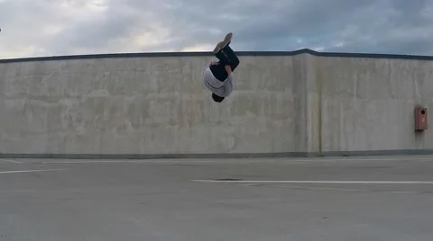 Breakdancer on the street, backflip slowmotion Stock Footage 45089830