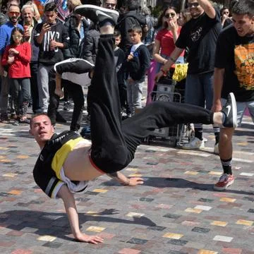 Breakdancer street dance Stock-Fotos