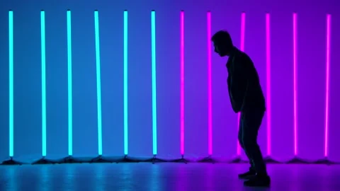 Breakdancing acrobatic elements performed by professional dancer against the Stock Footage 144420903