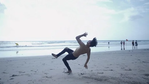 Breakdancing on the Beach Stock Footage 119904234